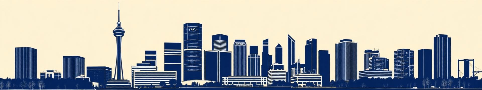Illustrated panoramic skyline of Calgary featuring the Calgary Tower and downtown